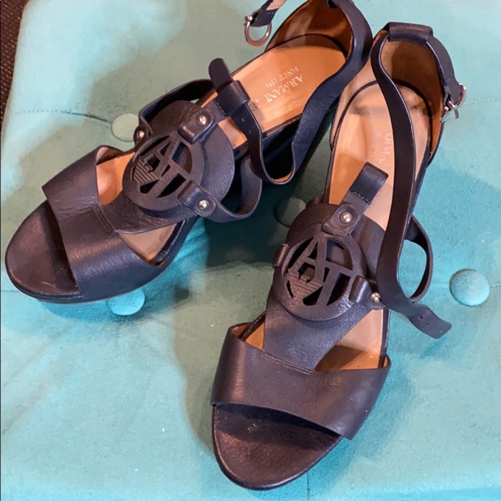 Armani Jeans genuine leather wedge sandals